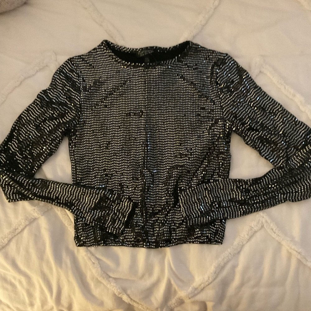 Topshop Sequin Long Sleeve Top